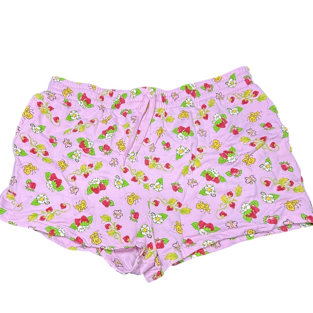 Strawberry Shortcake Pink Pajama Shorts Womens XL 16-18 Fruit Print Sleepwear